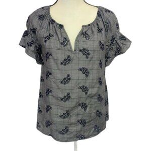 Ann Taylor Black & White V Neck Short Puff Sleeve Cut Out Top Size XS #0819